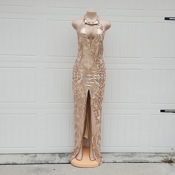 BRAND NEW GORGEOUS V-NECK SEQUINS LONG MERMAID SPLIT EVENING GOWNS - Picture 2 of 16